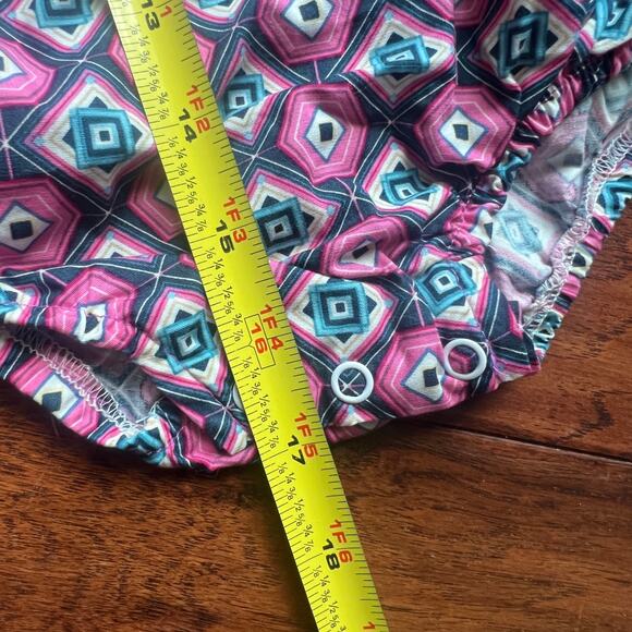 Ricrac &Ruffles Girls 12m Purple Pink Geometric Summer Bubble Romper Ruffle - Picture 7 of 7